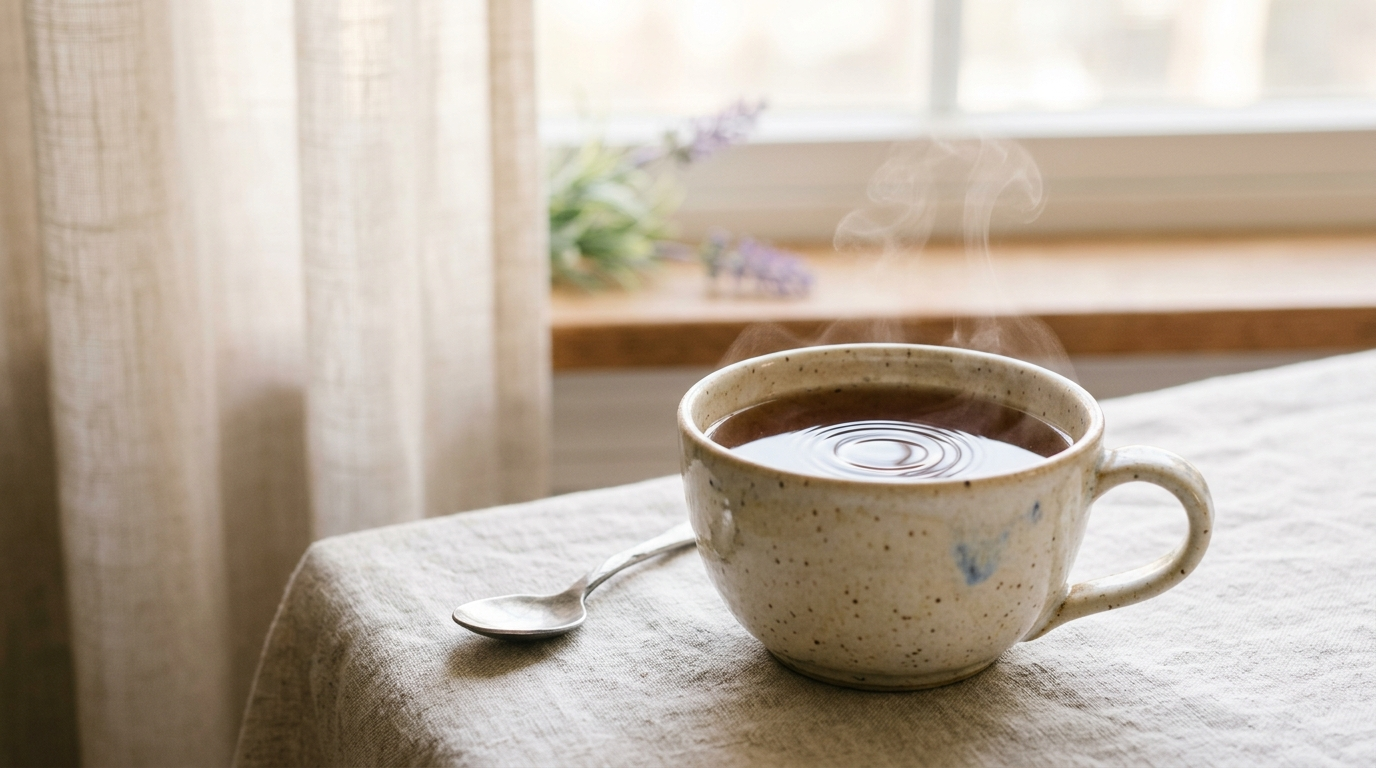 Soft steam rising from a warm cup — a slow exhale